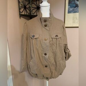 Mine Too 1X Tan linen Jacket 3/4 sleeves light spring neutral